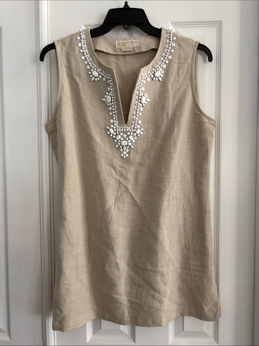 MICHAEL Michael Kors Beige Linen Beaded Tunic